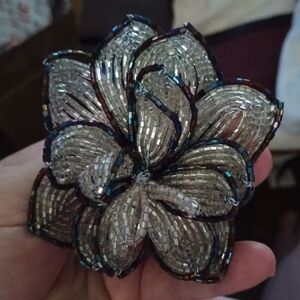 Elegant Silver and Dark Beaded Brooch